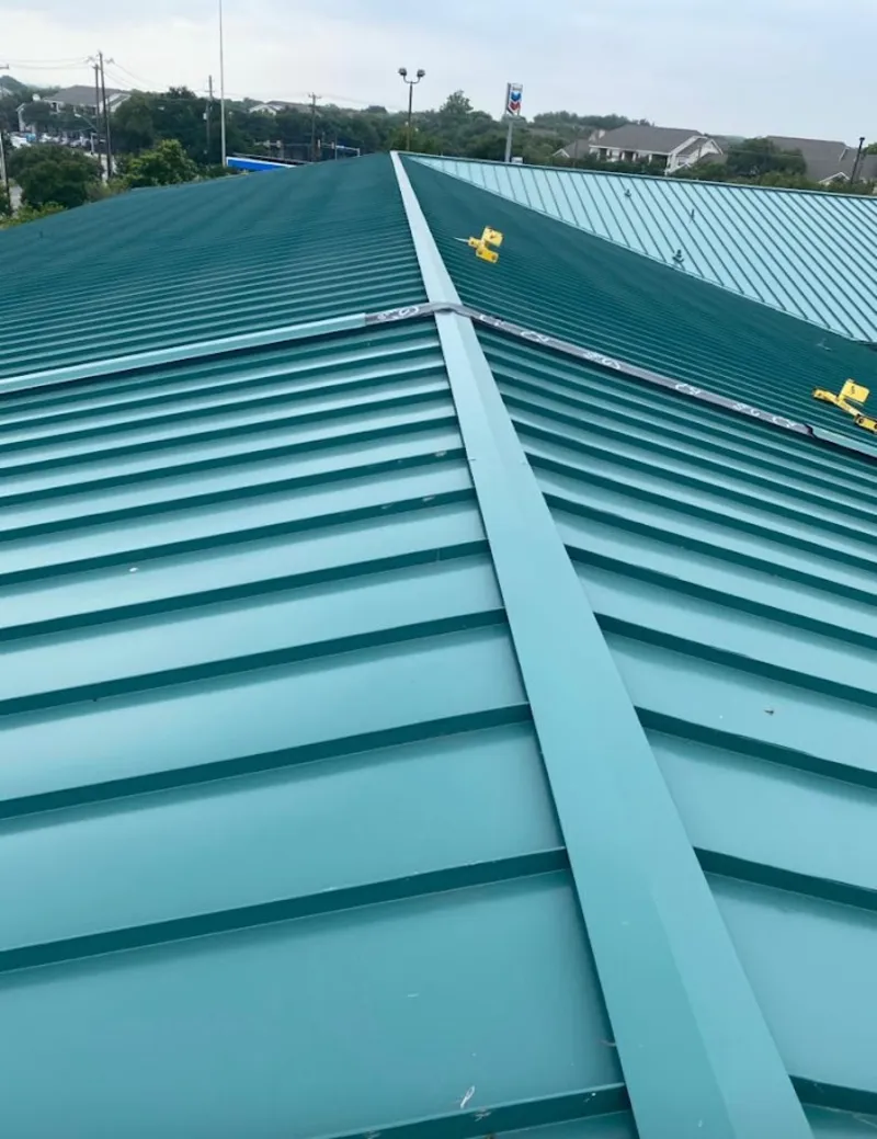 Green commercial metal roof ridge and valley for Metal Roof Repair in Millbrae